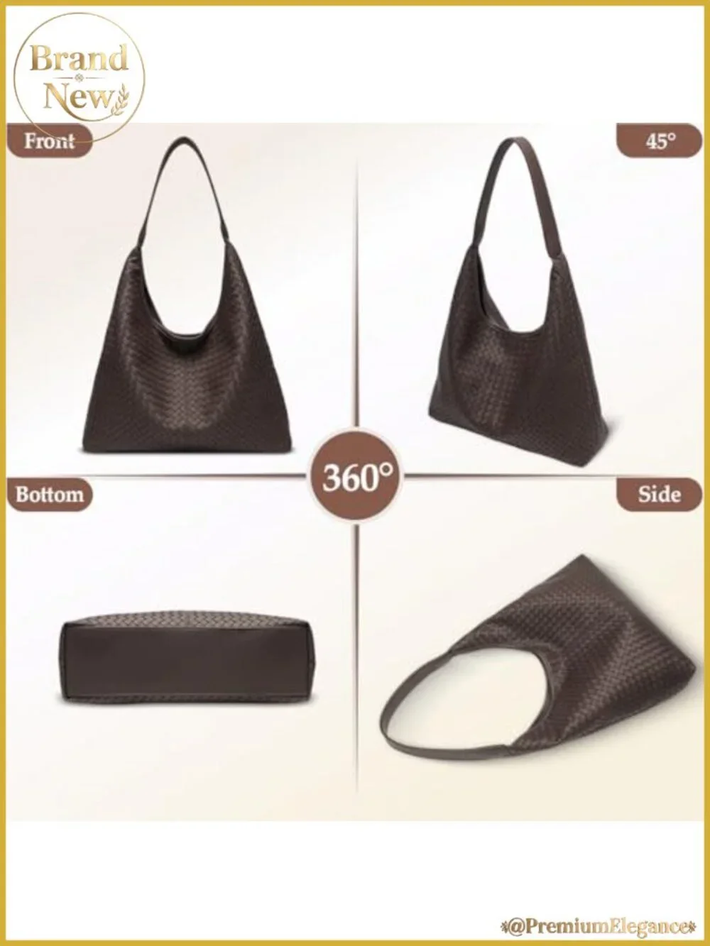 Woven Textured Vegan Leather Hobo Tote Bag Large Slouchy Shoulder Purse